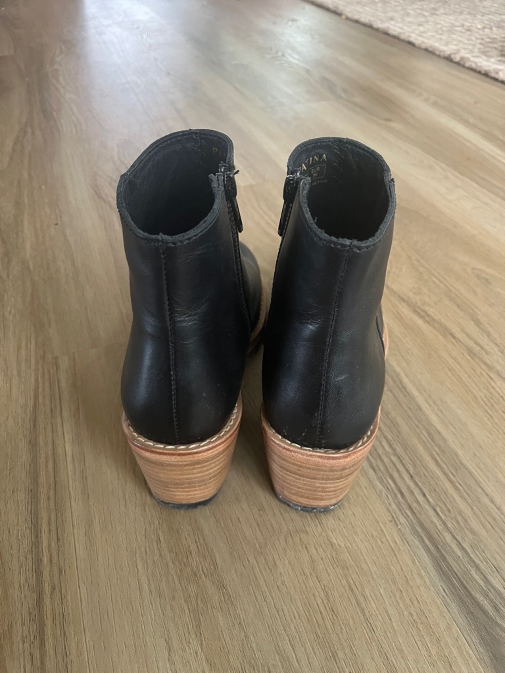 Portland leather goods. Classic Black Leather Ankle Booties with Contrast Sole - Picture 3 of 7